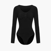 cfab - Bodysuit met corrigerende werking, lange mouwen en bijpassend slipje - Zwart - Maat L