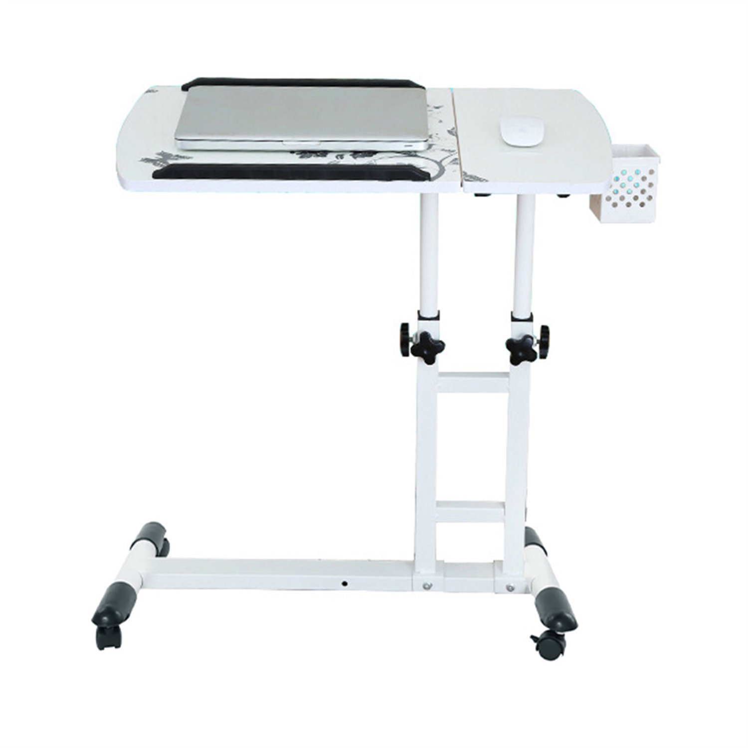 Danky Mobiele Laptoptafel - In Hoogte Verstelbaar 65-95 cm - Kantelbaar Bureaublad - Met 4 Vergrendelbare Wielen wit