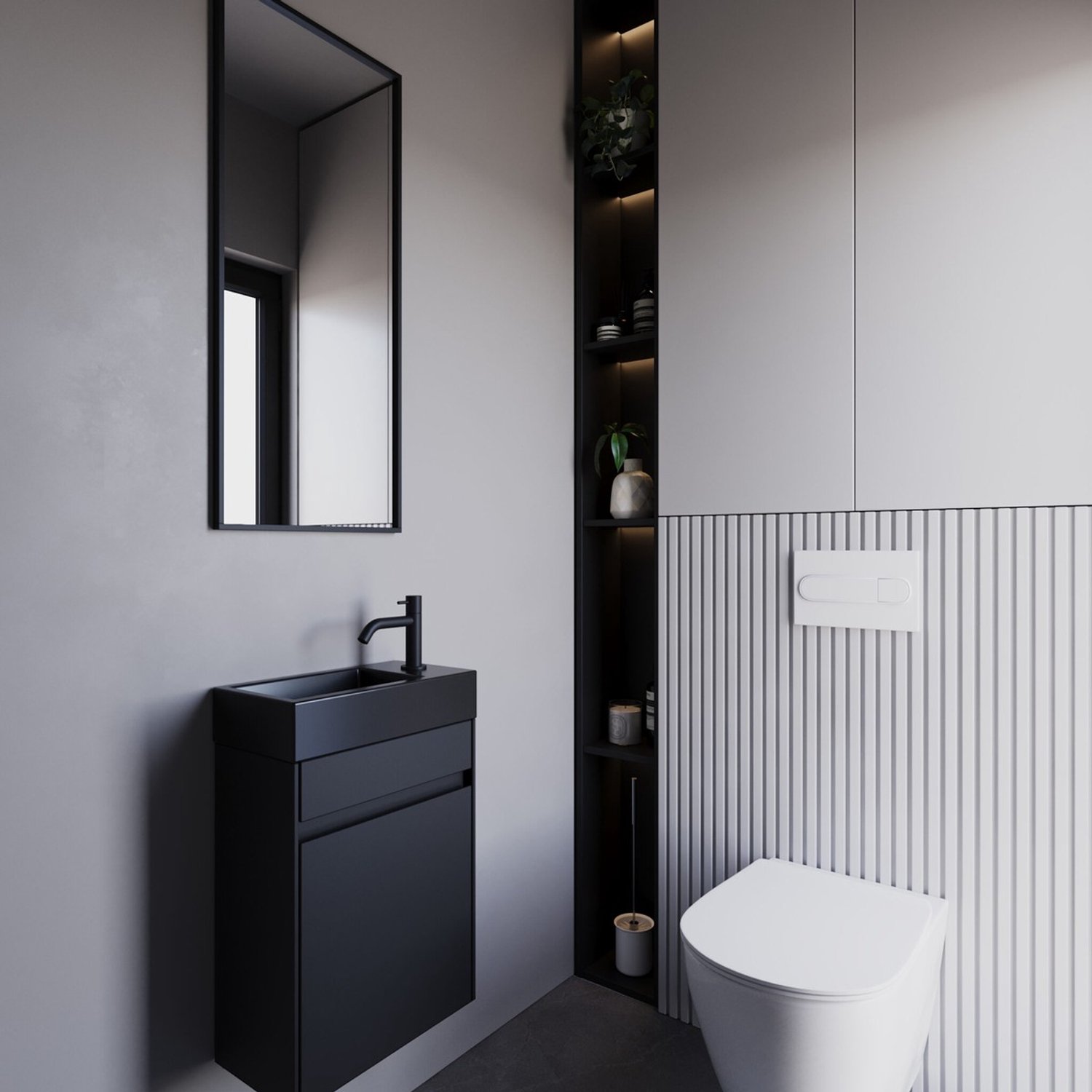 Differnz Hura L Toiletmeubel - Deurdraairichting Links/Rechts Instelbaar - Eenvoudige Knock Down Montage - FSC® Gecertificeerd Hout - 52 x 40 x 21,5 cm - Kunststof - Antraciet