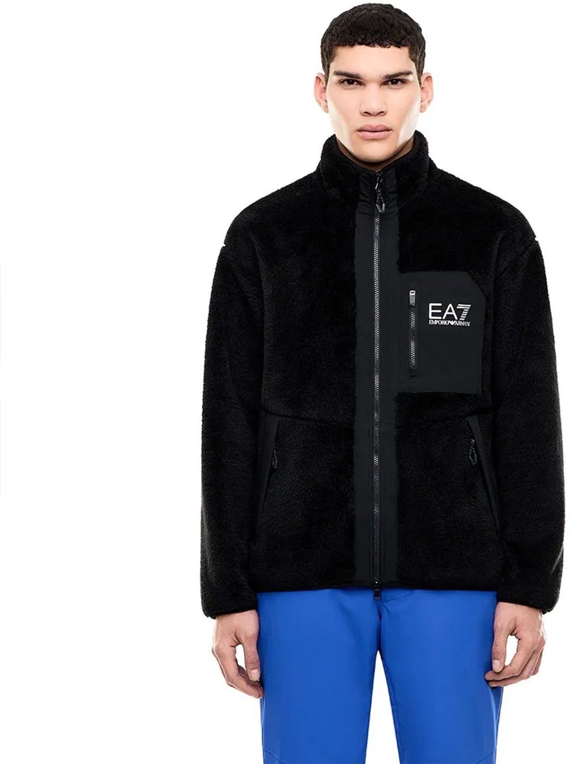 Ea7 Emporio Armani Ski Rider Teddy Fleece Met Volledige Rits Man Zwart