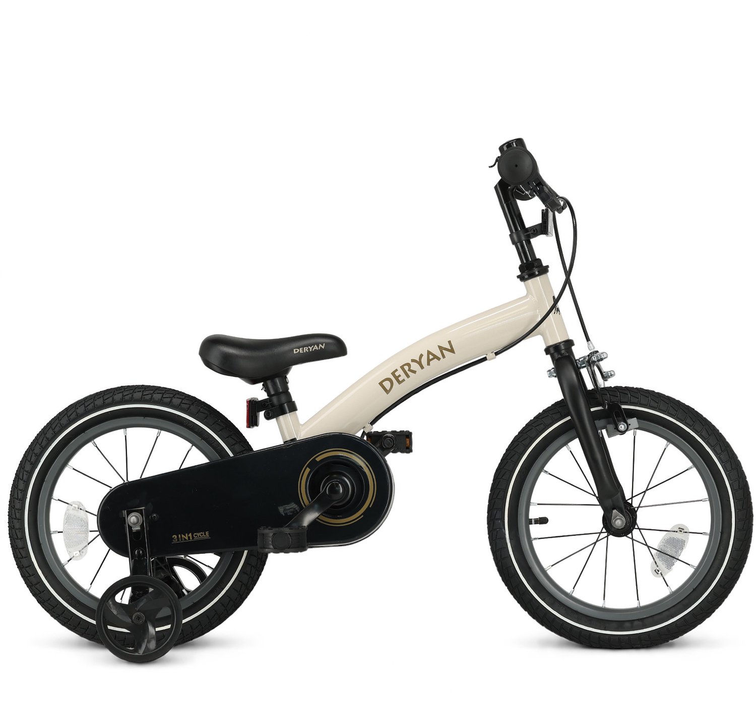 Deryan Luxe Kinderfiets 14 inch 3 in 1 Loopfiets Sand