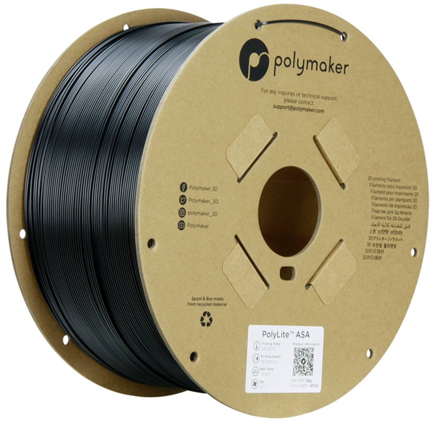 Polymaker PF01020 Filament ASA UV-bestendig, Weerbestendig 1.75 mm 3 kg Zwart PolyLite™ 1 stuk(s) Kleurloos