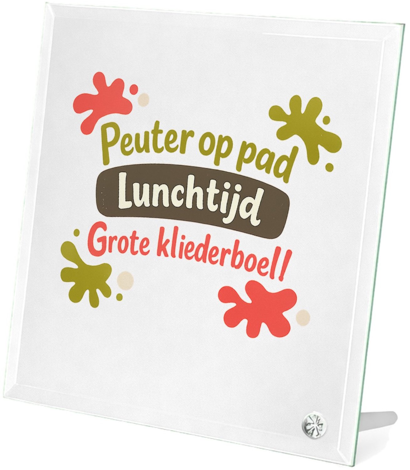 Mr Cadeautjes Glasframe 20 x 20 - design Een speelse typografische print met kliederaccenten rondom e | cadeau Wit