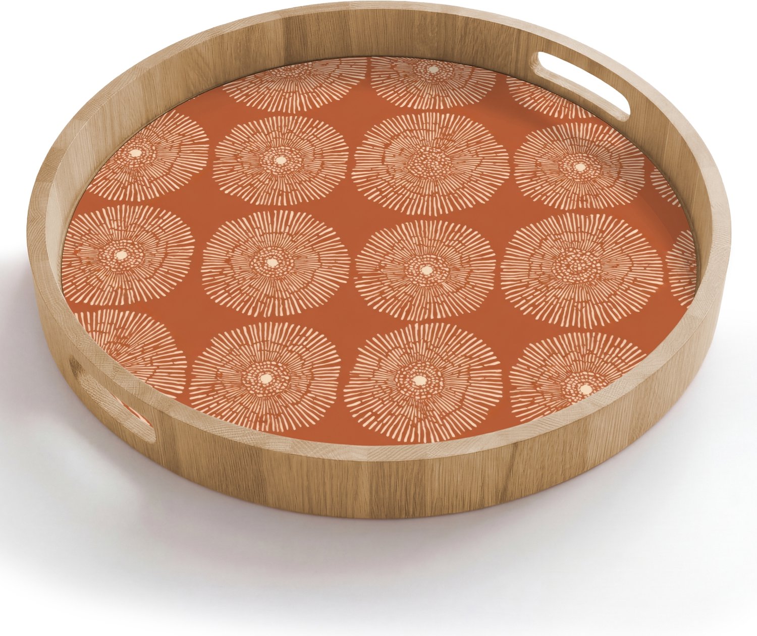 Dienblad rond 50x50 cm - Schootdienblad hout - Cirkels - Grafisch - Patroon - Terracotta - Borrelplank rechthoek - Plateau houten dienbladen