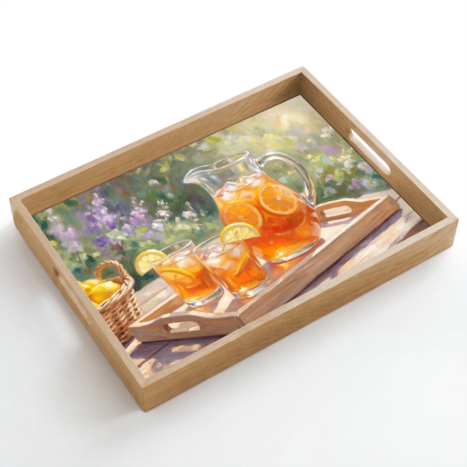 Dienblad hout 50x35 cm - Schootdienblad - Drank - Citroen - Zomer - Tuin - Geel - Borrelplank rechthoek - Plateau dienbladen
