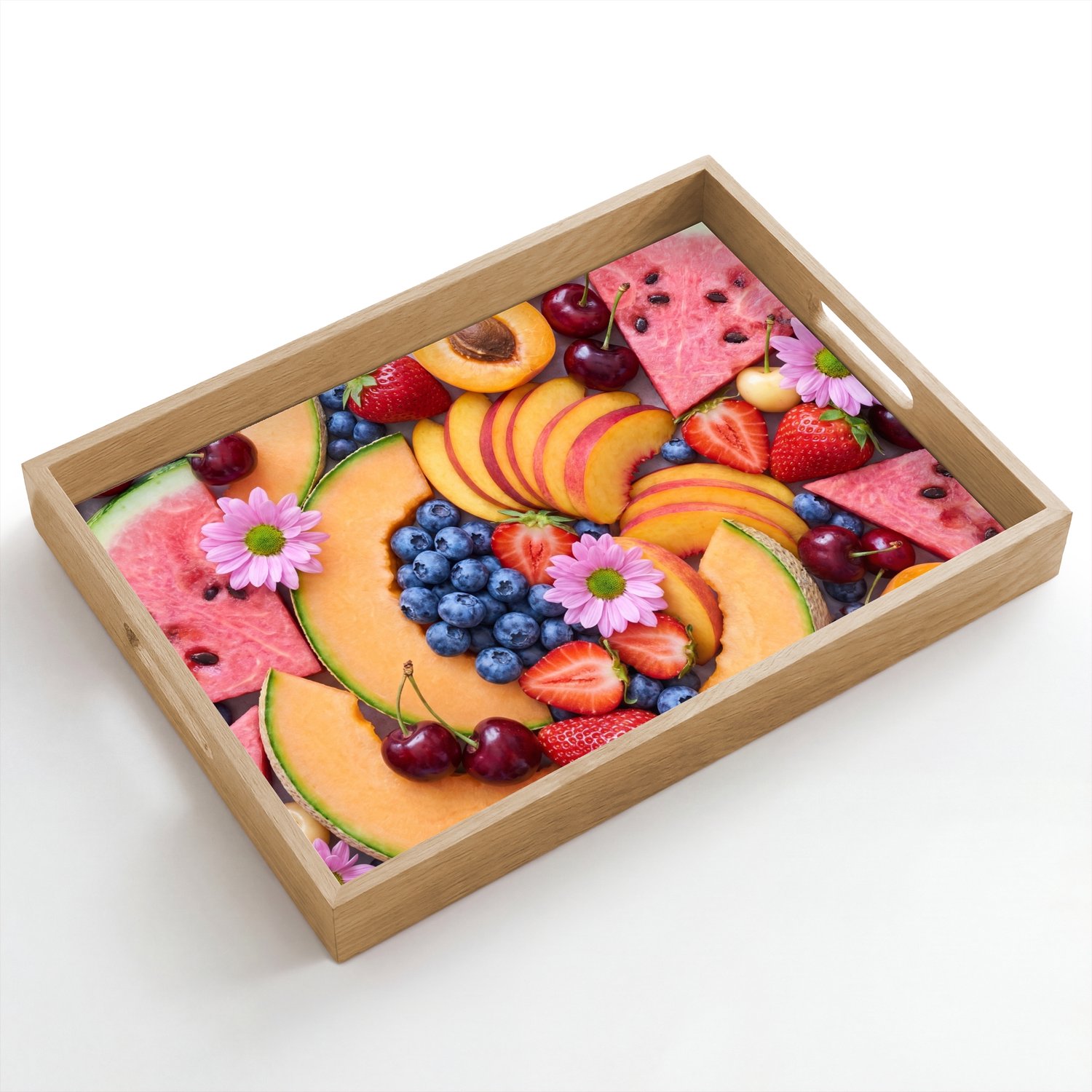 Dienblad hout 50x35 cm - Schootdienblad - Eten - Fruit - Zomer - Kleurrijk - Borrelplank rechthoek - Plateau dienbladen