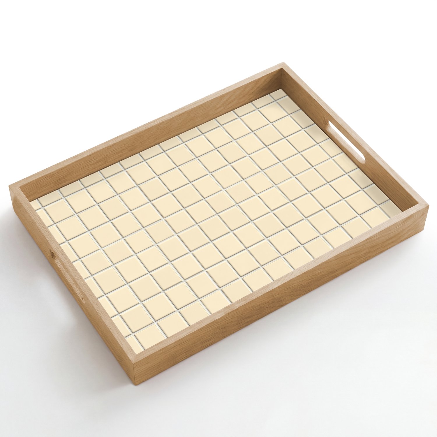 Dienblad hout 50x35 cm - Schootdienblad - Patroon - Tegels - Gebroken - Wit - Borrelplank rechthoek - Plateau dienbladen