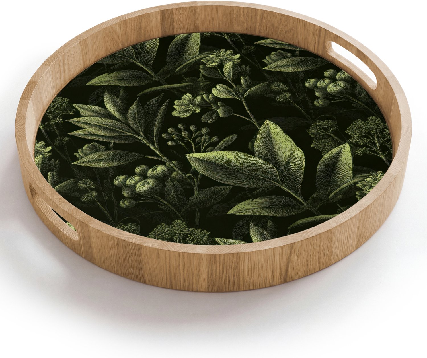 Dienblad rond 40x40 cm - Schootdienblad hout - Klassiek - Donker - Botanisch - Planten - Borrelplank rechthoek - Plateau houten dienbladen
