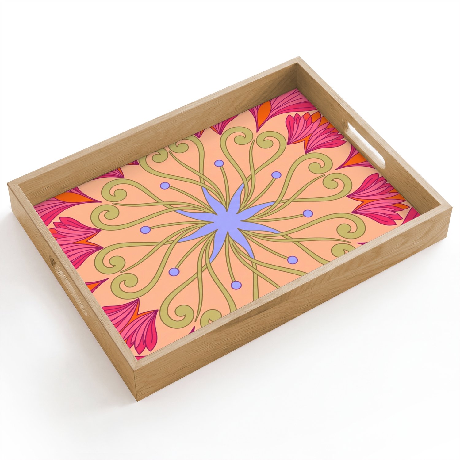 Dienblad hout 40x30 cm - Schootdienblad - Bloemen - Patroon - Abstract - Roze - Decoratief - Borrelplank rechthoek - Plateau dienbladen
