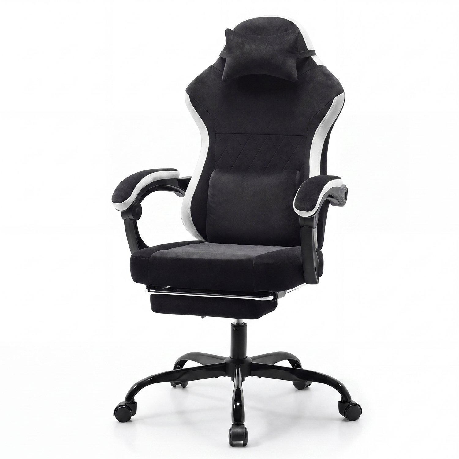 OKWISH Gamingstoel 58,5 x 63 x 120,5 cm - Verstelbare Zithoogte en Kantelbare Rugleuning - Voor Spel en Thuiswerk - Stof - Zwart en Wit