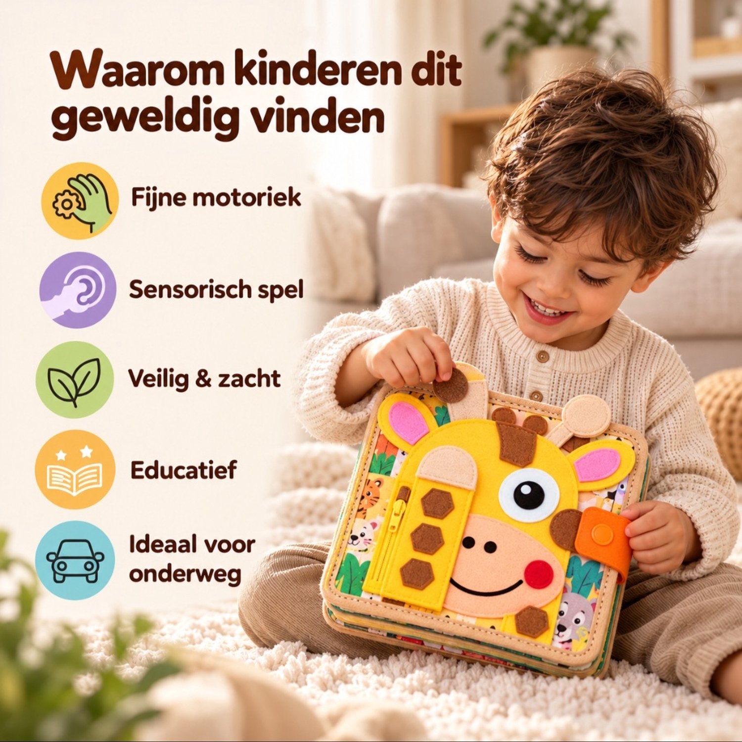 Montessori Activiteitenboek voor Peuters – Educatief Busy Board – Speelgoed - 1-4 Jaar – Motoriek & Ontwikkeling - Giraffe thumbnail 4