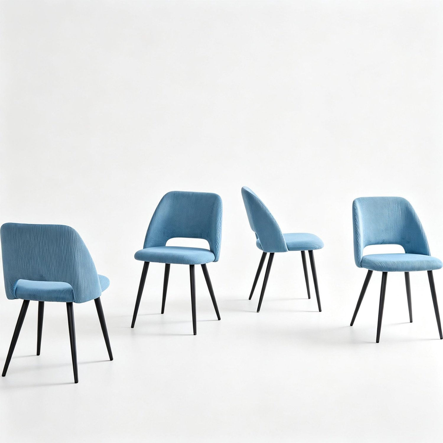 OKWISH Eetkamerstoelen - Set van 4 met Zachte Bekleding en Ergonomische Rugleuning - Voor Eetkamer en Keuken - Ribstof en Metaal - Blauw