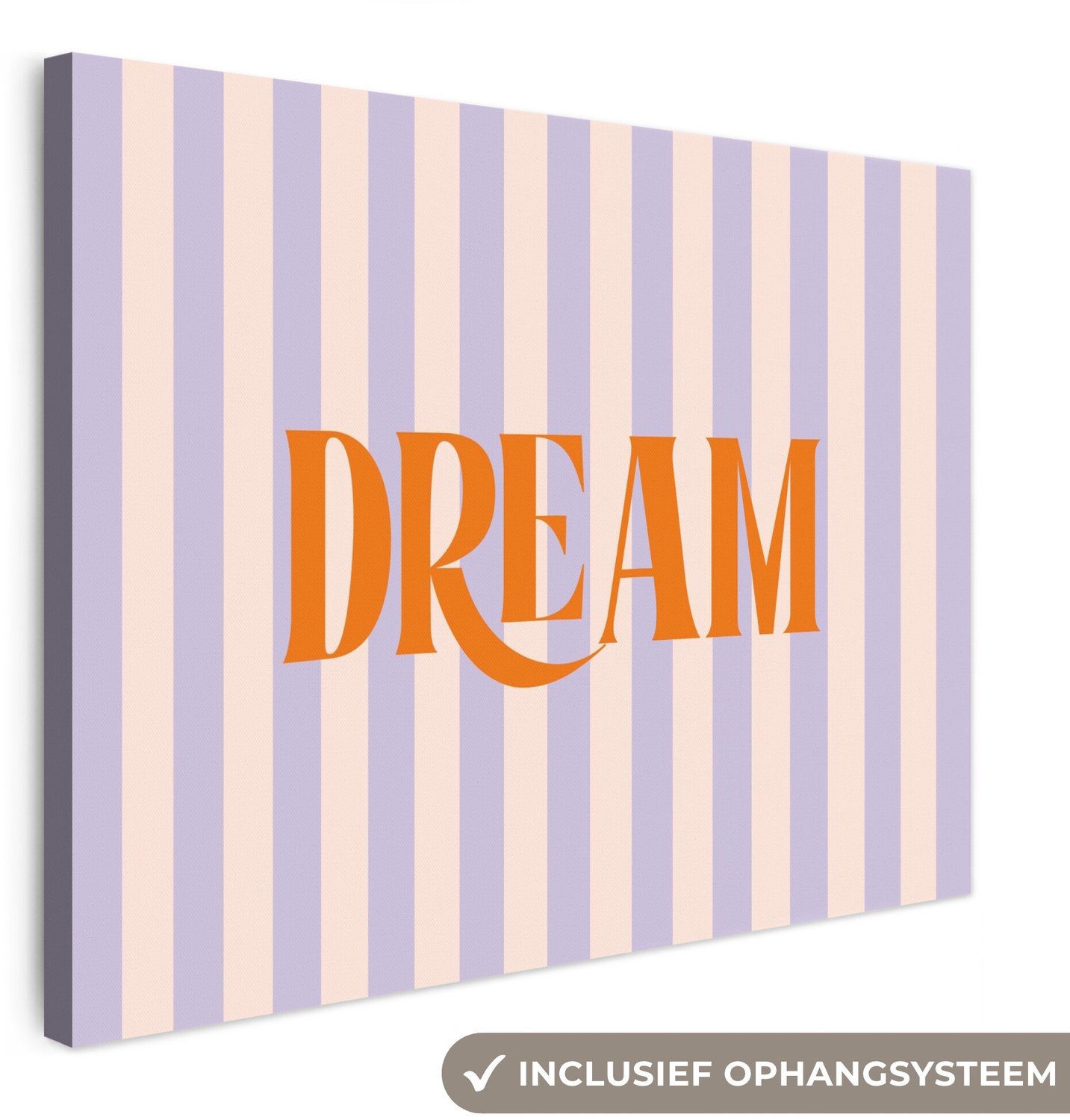 Canvas schilderij 100x70 cm - Exclusieve wanddecoratie Lila - Oranje - Strepen - Dream - Muurdecoratie woonkamer - Slaapkamer decoratie - Kamer accessoires - Schilderijen op canvas