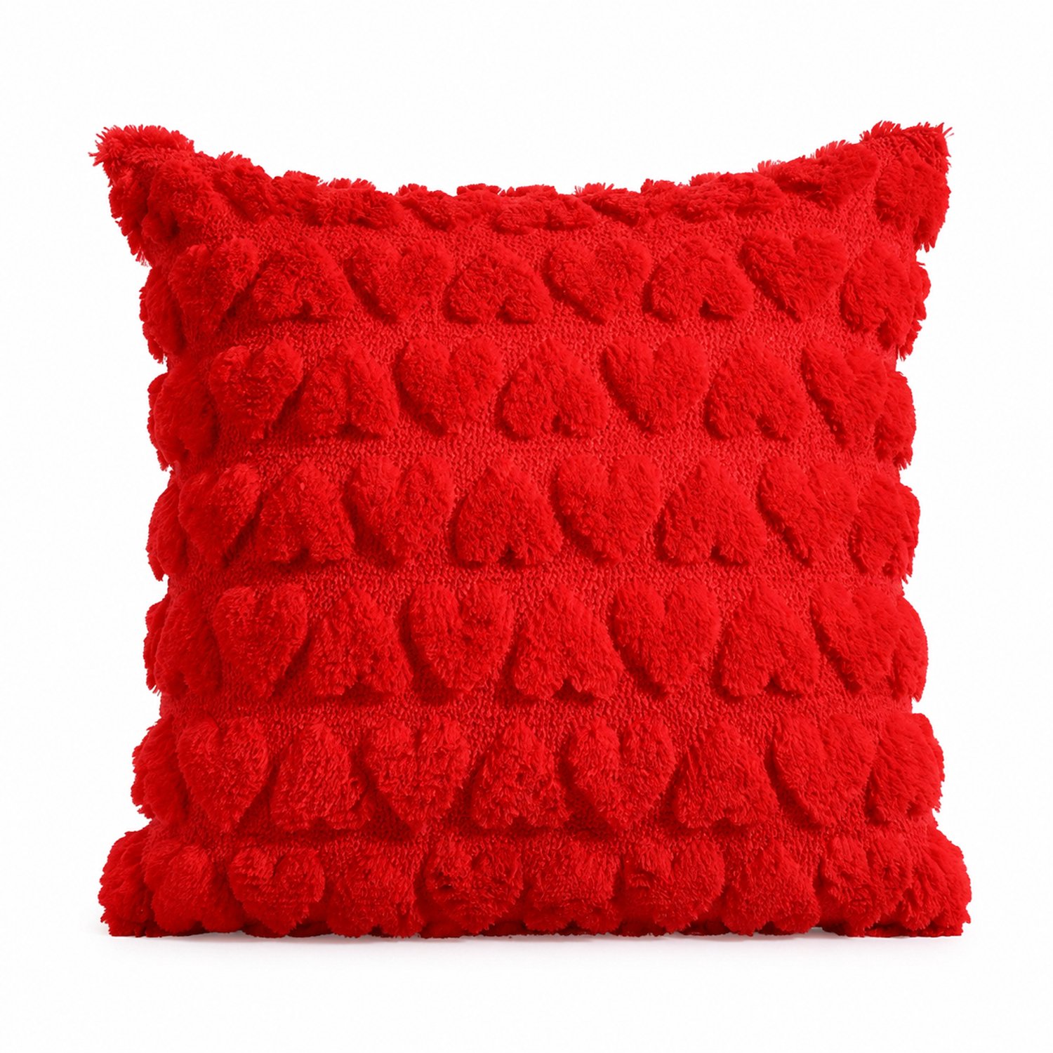 SWGOTA Rode pluche kussenhoes 45 x 45 cm met hartjes in reliëf - vierkant, enkelzijdig, zonder binnenkussen Rood