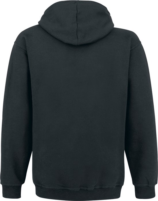 Zwarte Fruit of the Loom hoodie, achterkant met capuchon en lange mouwen.