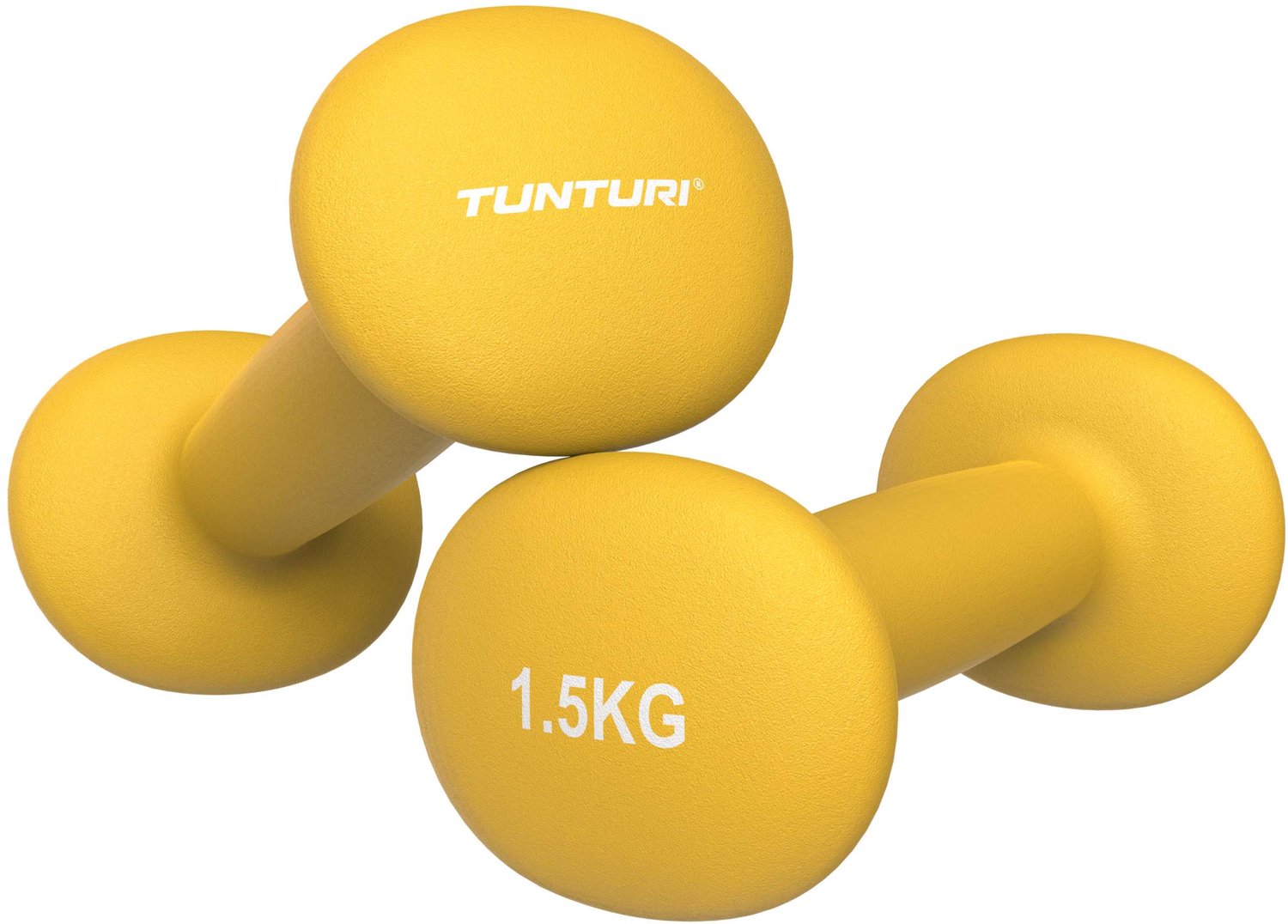 Bol.com Tunturi Dumbbell set - 2 x 1,5 kg - Neopreen - Fluor Geel - Incl. gratis fitness app aanbieding