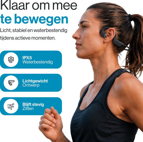 REBØNE® Beam Open Ear Oortjes - Sport Oortjes Draadloos - Open Ear Koptelefoon - Hardloop Oortjes met Nekband - Bluetooth 5.4 - IPX5 - Zwart