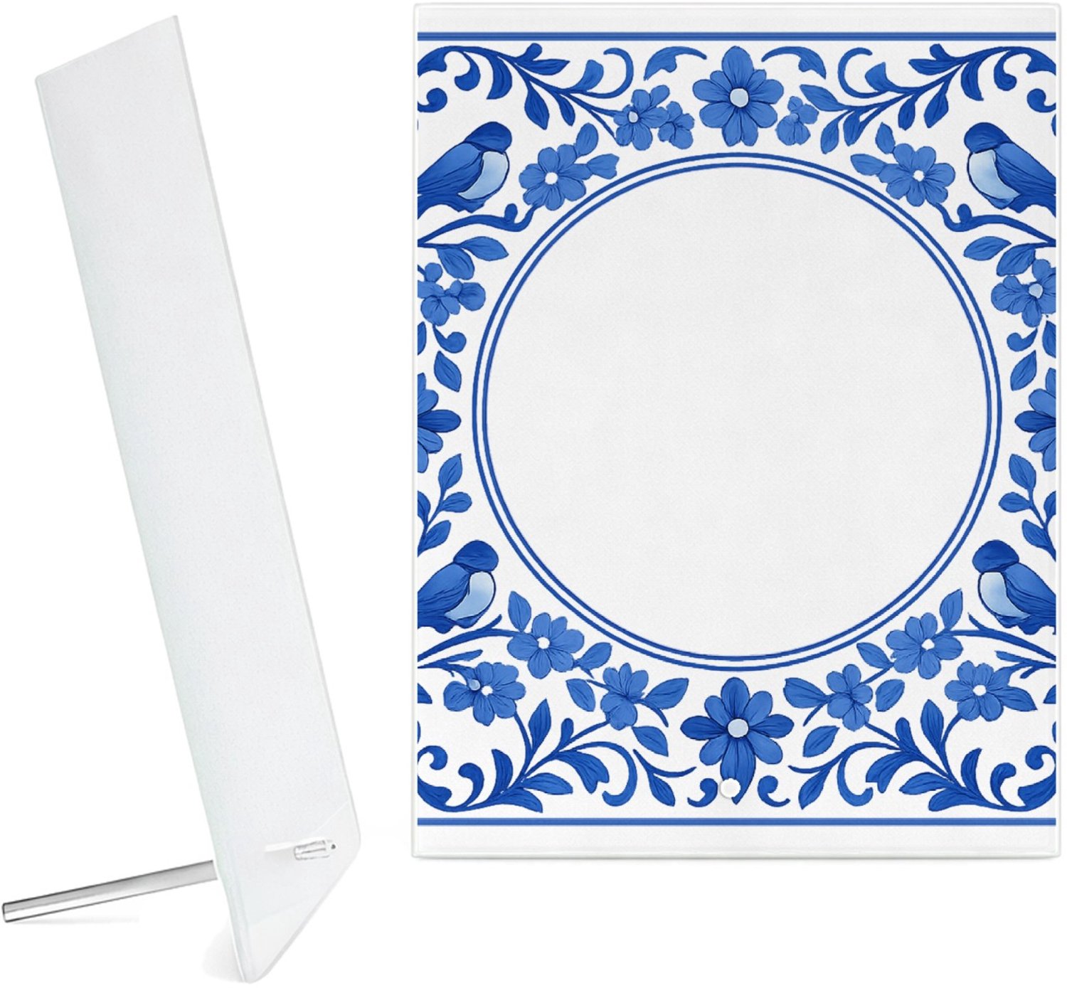 Mr Cadeautjes Glazen fotopaneel Een ronde botanische omlijsting rond een korte boodschap ove - 15 x 20 cm, staand - glas, decoratie, wanddecoratie | cadeau Wit