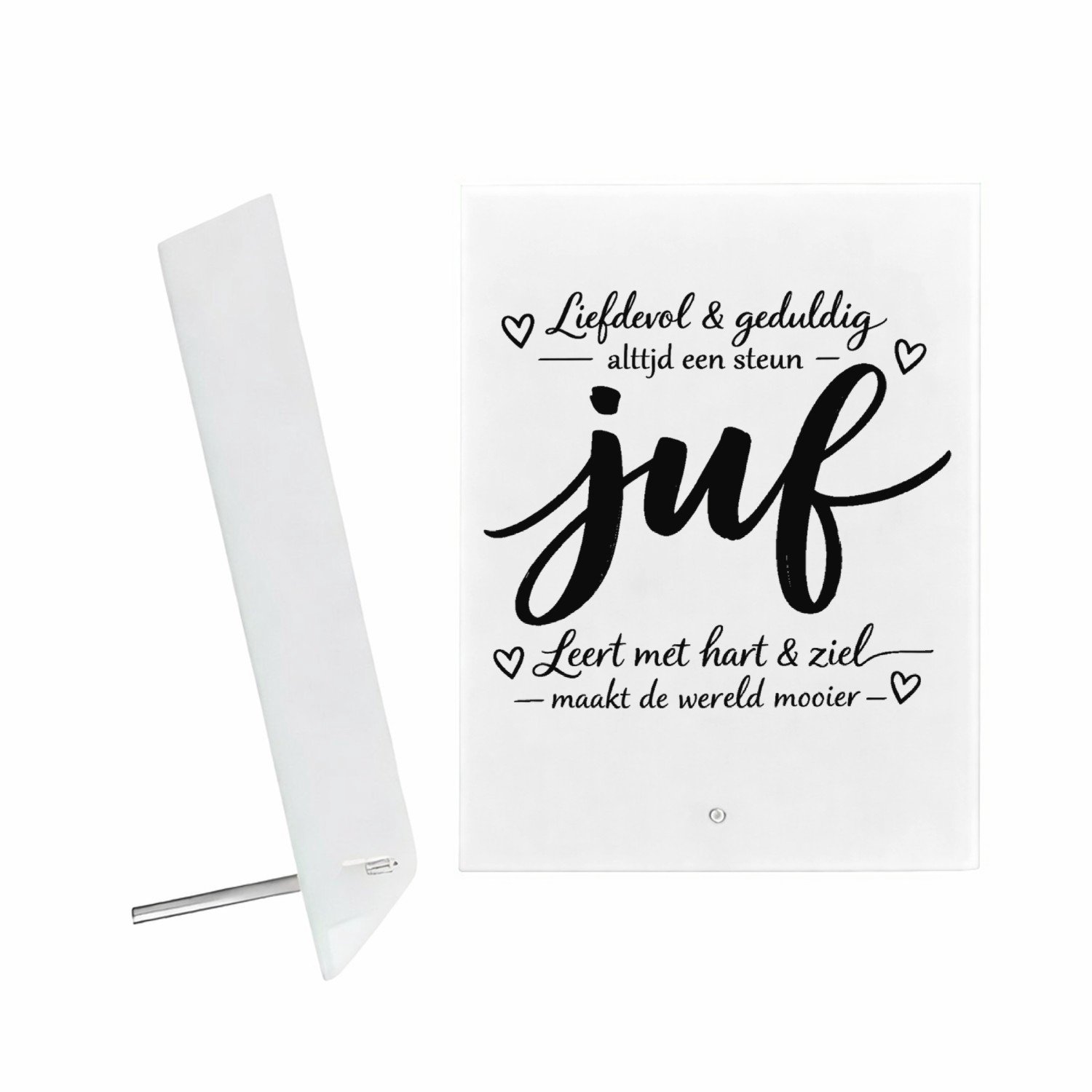 Mr Cadeautjes Glazen fotopaneel Een minimalistische tekstprint met een groot kernwoord, aang - 15 x 20 cm, staand - glas, decoratie, wanddecoratie | cadeau Wit