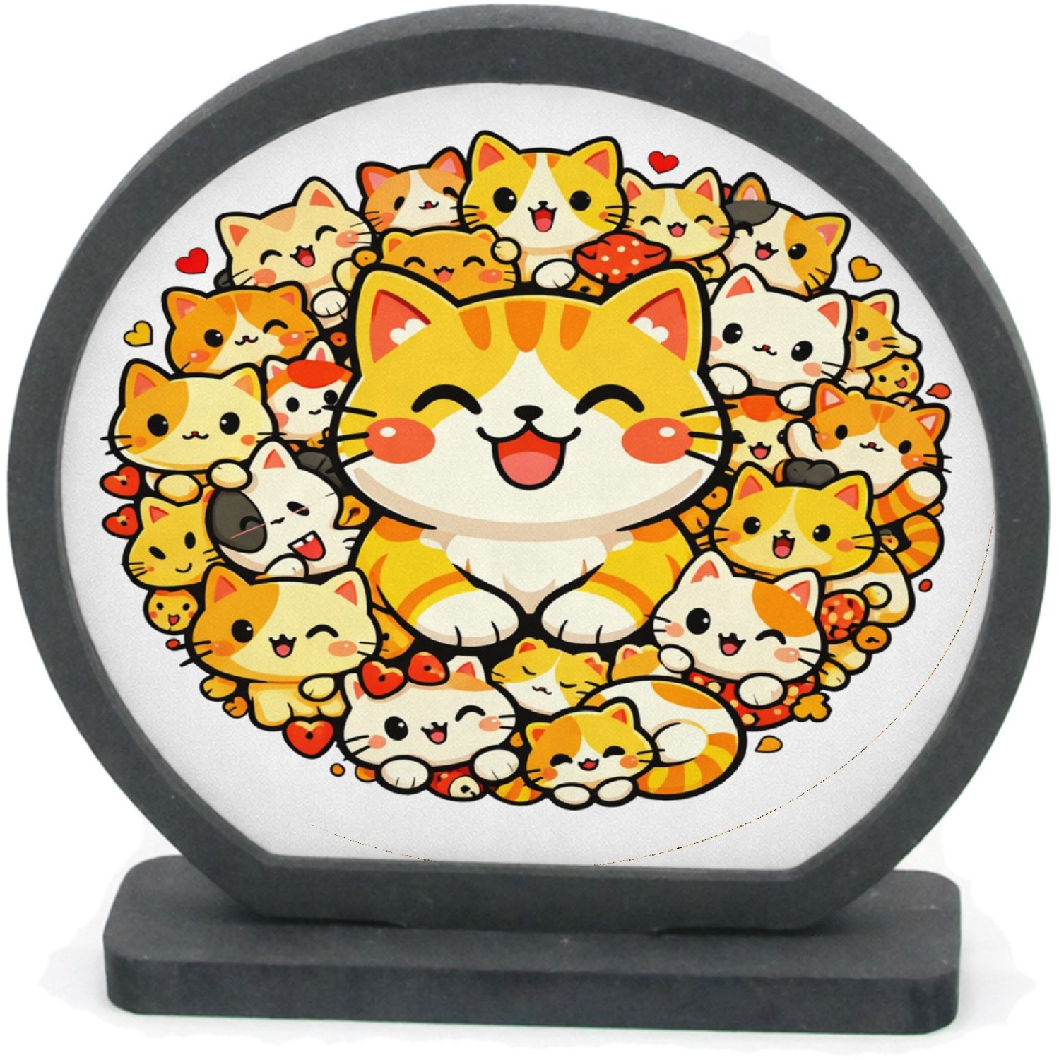 Mr Cadeautjes Houten fotolijst rond met MDF inleg - design Een compacte cirkel van vrolijke dieren rond één grote hoofd | cadeau Wit
