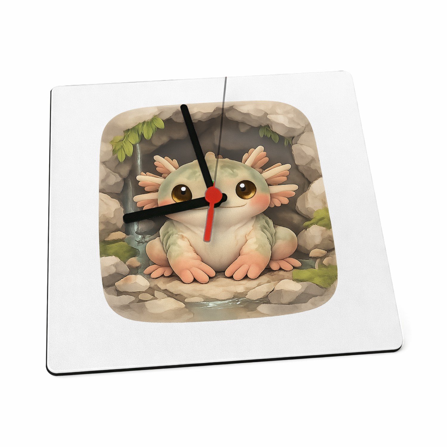 Mr Cadeautjes Klok 19 x 19 - design Een compact, schattig portret van een mini-forest creature i | cadeau Wit