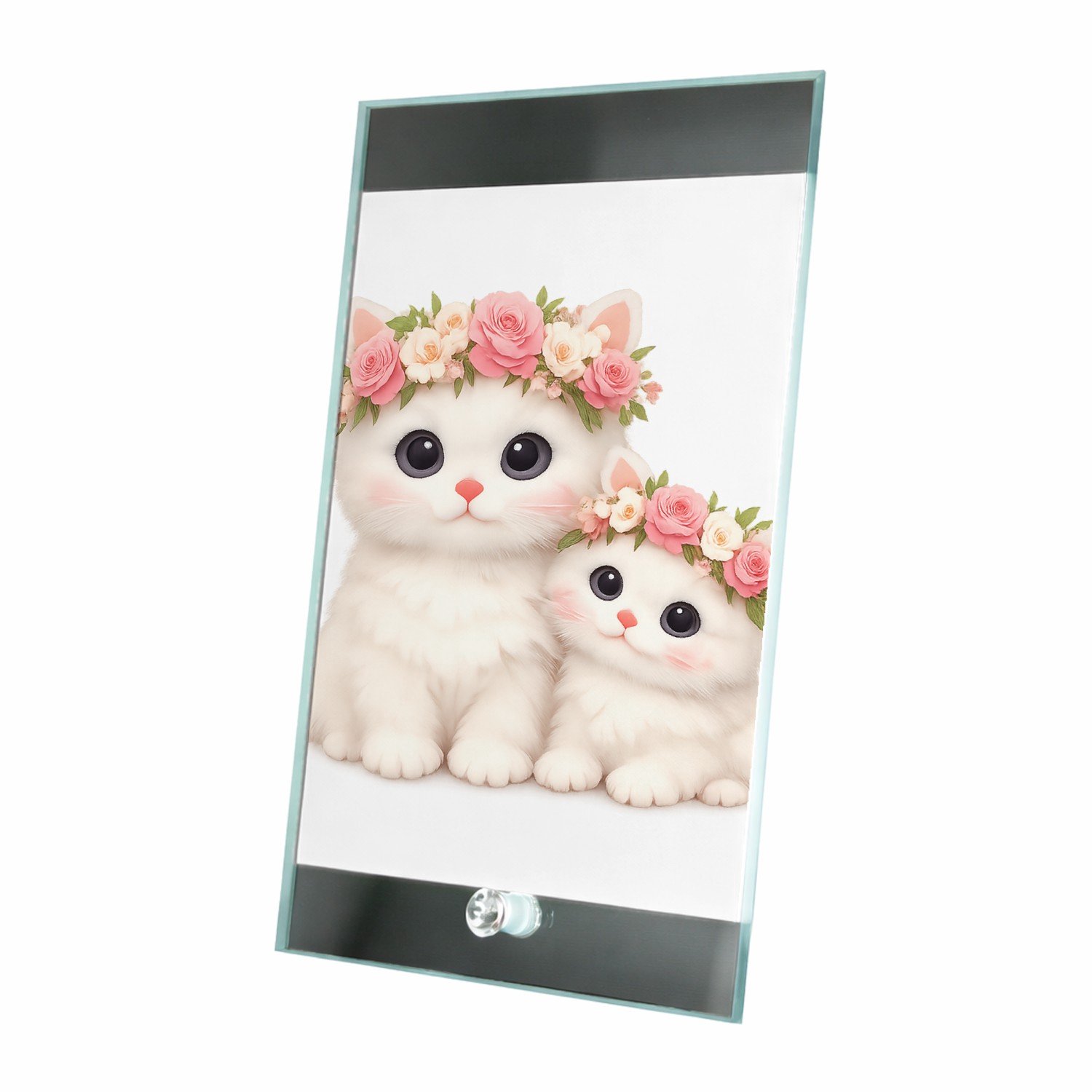 Mr Cadeautjes Glasframe 15 x 23 - design Een schattige bosuil met een bloemenkrans en zachte maanlich | cadeau Wit