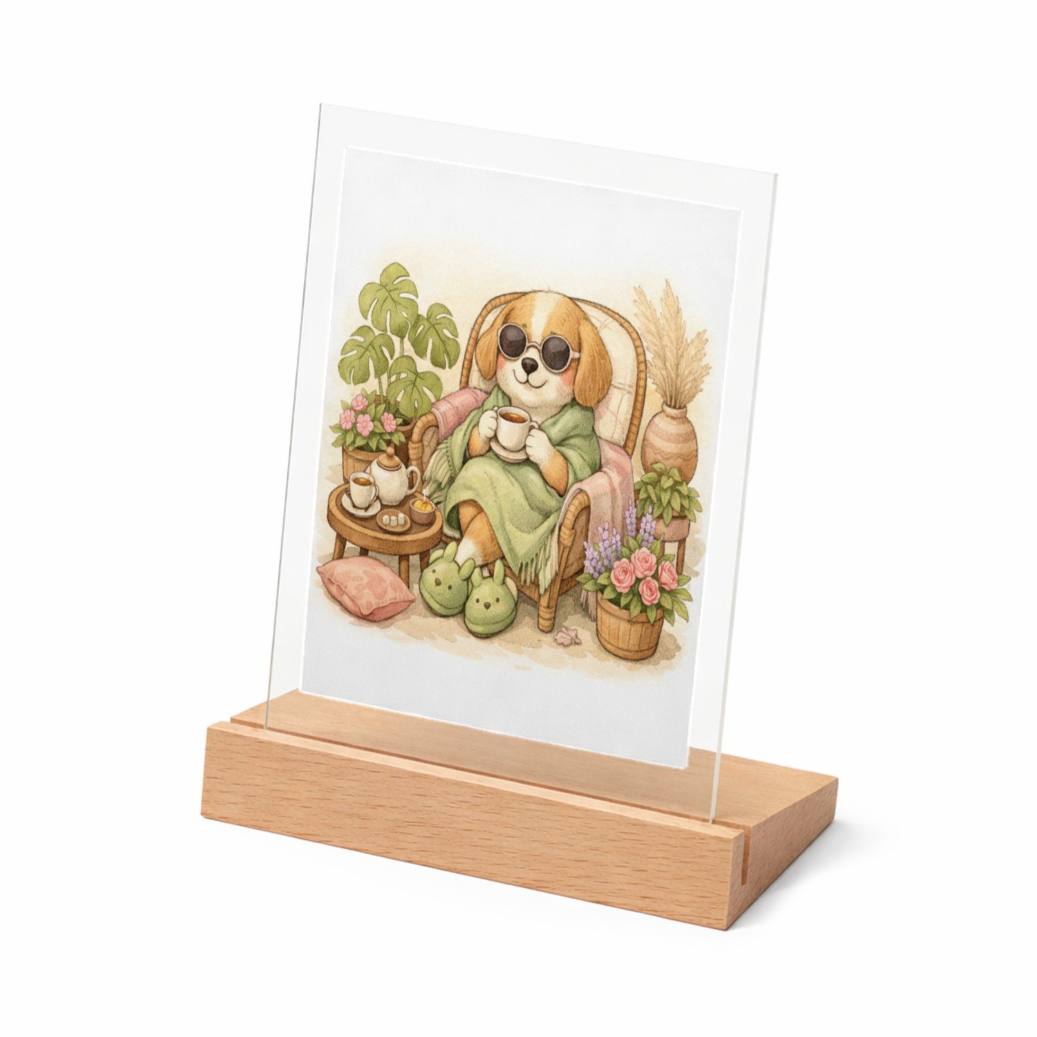 Mr Cadeautjes Glasframe met vaste tekst - design Een rustige wellness-scène met een dierlijke hoofdfiguur voo | cadeau Wit