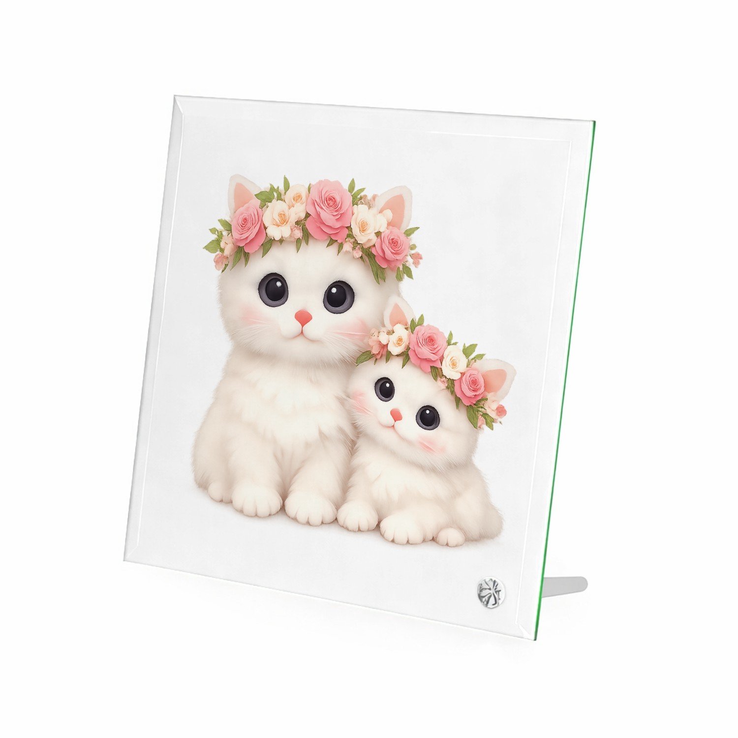 Mr Cadeautjes Glasframe 20 x 20 - design Een schattige bosuil met een bloemenkrans en zachte maanlich | cadeau Wit