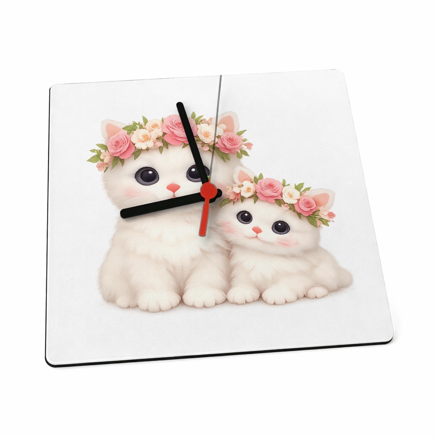 Mr Cadeautjes Klok 19 x 19 - design Een schattige bosuil met een bloemenkrans en zachte maanlich | cadeau Wit