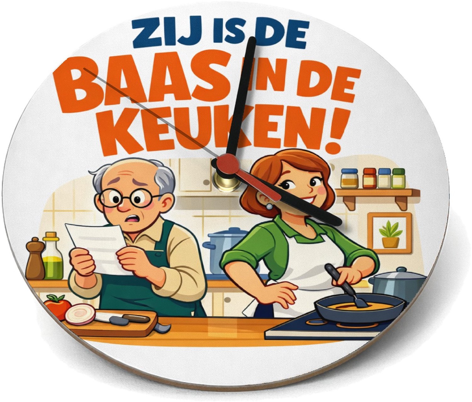 Mr Cadeautjes Klok rond Ø 19 - design Een speelse partnerschap-grap met een alledaagse rolomkering | cadeau Wit
