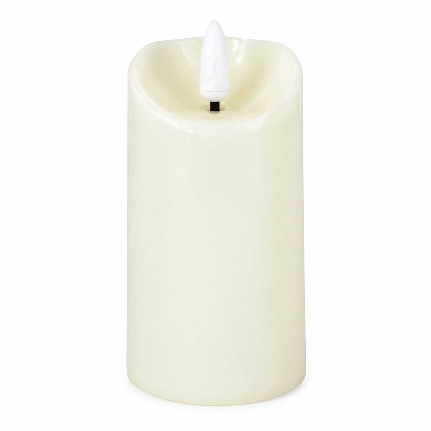 SWGOTA led kaarsen, 12 per displaydoos, 5 x 7 cm, crème, gladde cilinder met schuine bovenrand en kogelvormige lichtpunt