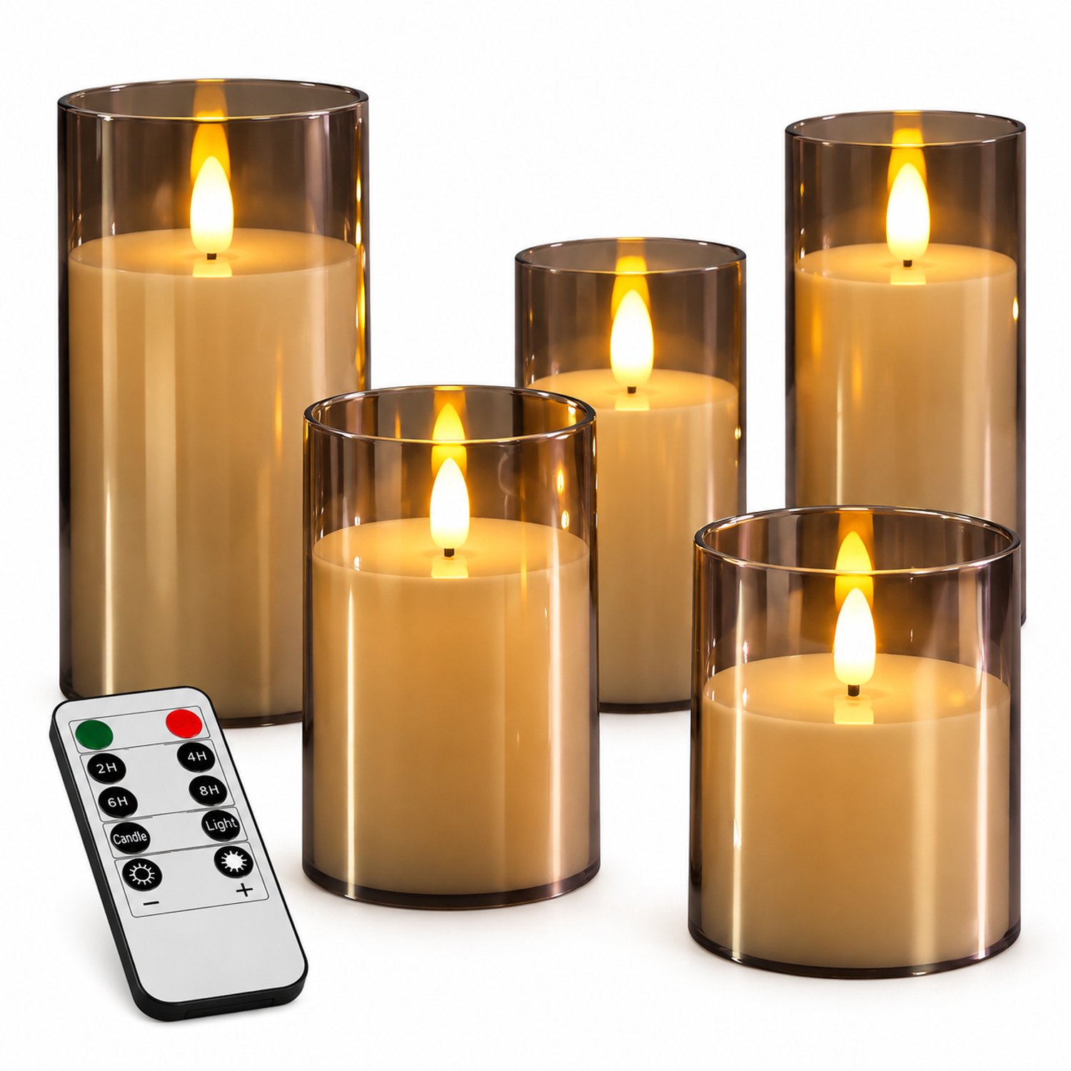 SWGOTA led kaarsen, set van 2, grijs, puntvormige vlam, op afstand bedienbaar, diameter 7.5 cm, hoogtes 10 en 15 cm