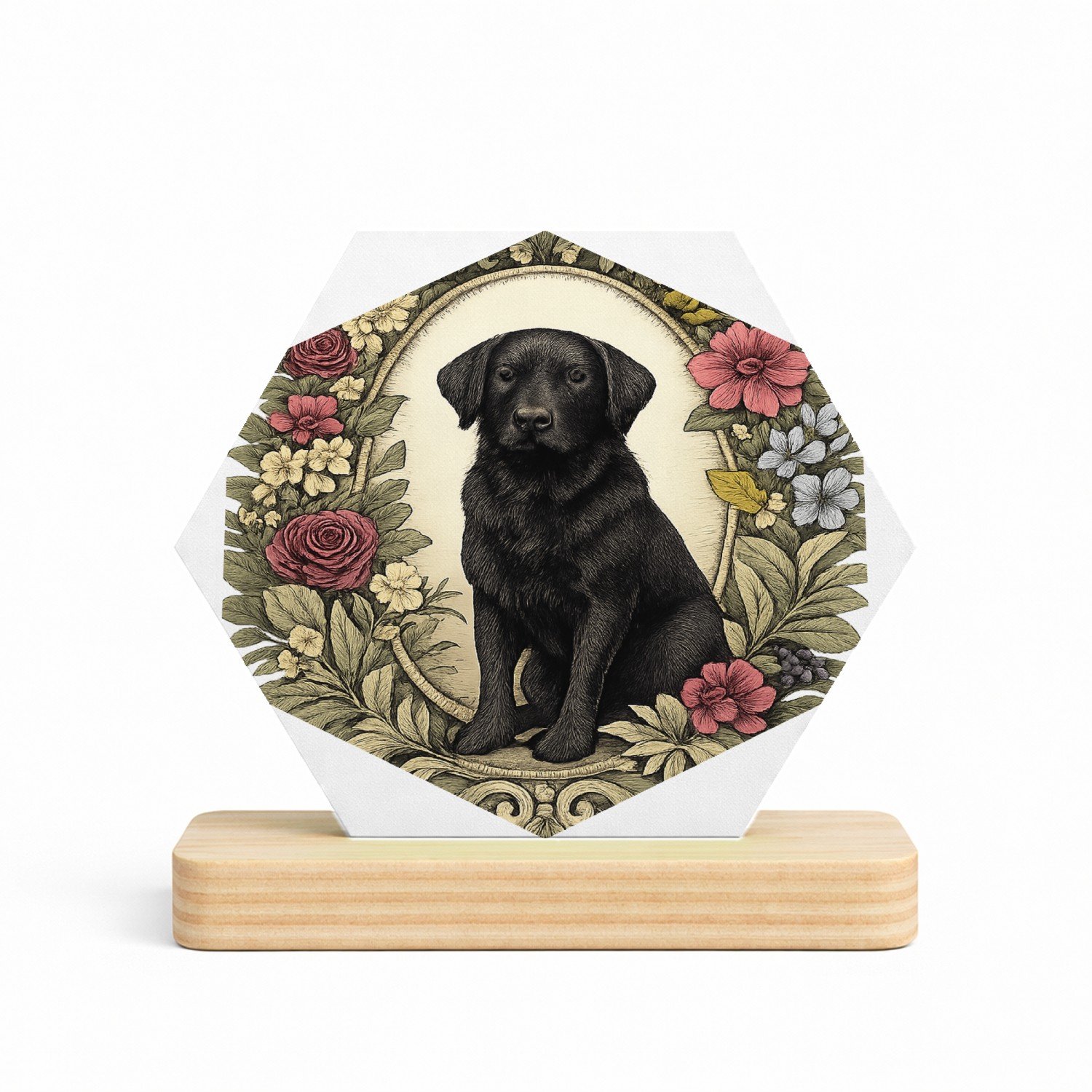 Mr Cadeautjes MDF fotolijst/inleg hexagon 14 x 13 - design Een kat als rustige hoofdfiguur in een decoratief kader van | cadeau Wit
