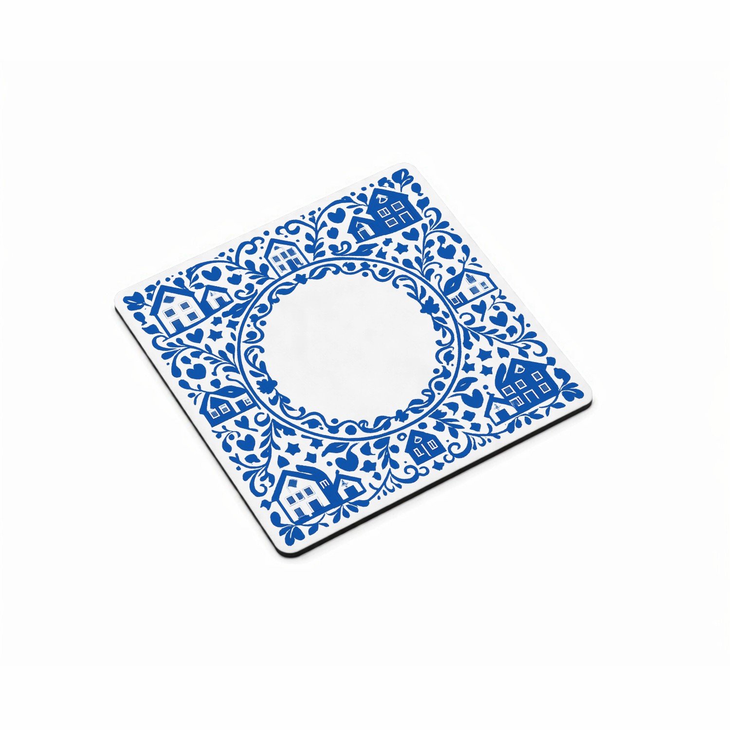 Mr Cadeautjes MDF magnetische fotolijst vierkant 9,5 - design Een klassieke blauw-witte rand met huiselijke symbolen en ee | cadeau