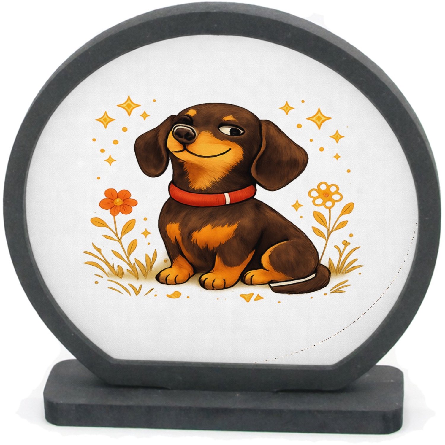 Mr Cadeautjes Houten fotolijst rond met MDF inleg - design Een karaktervolle huisdierillustratie met een trotse, eigenw | cadeau Wit