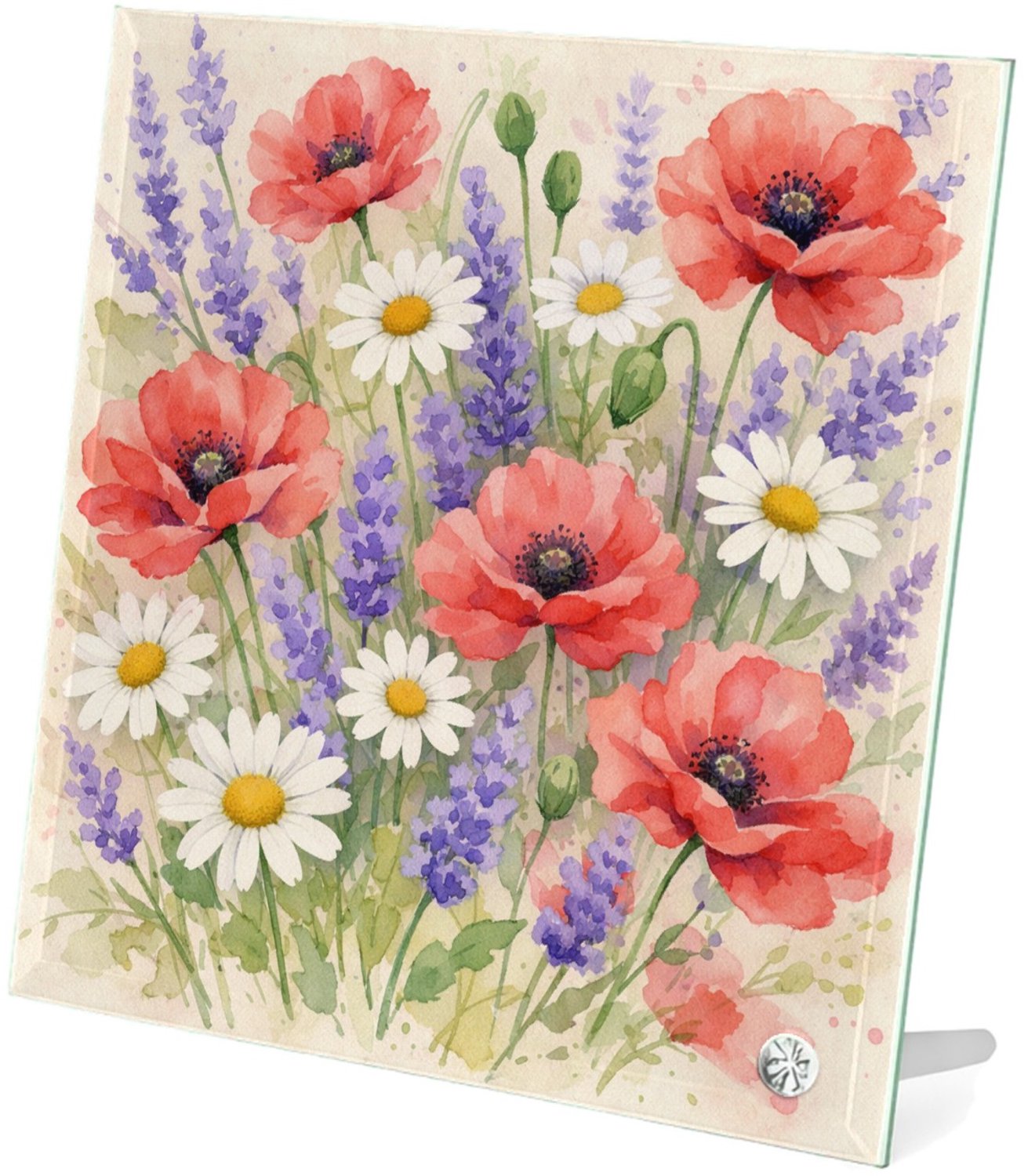 Mr Cadeautjes Glasframe 20 x 20 - design Aquarel wilde bloemen | cadeau Wit