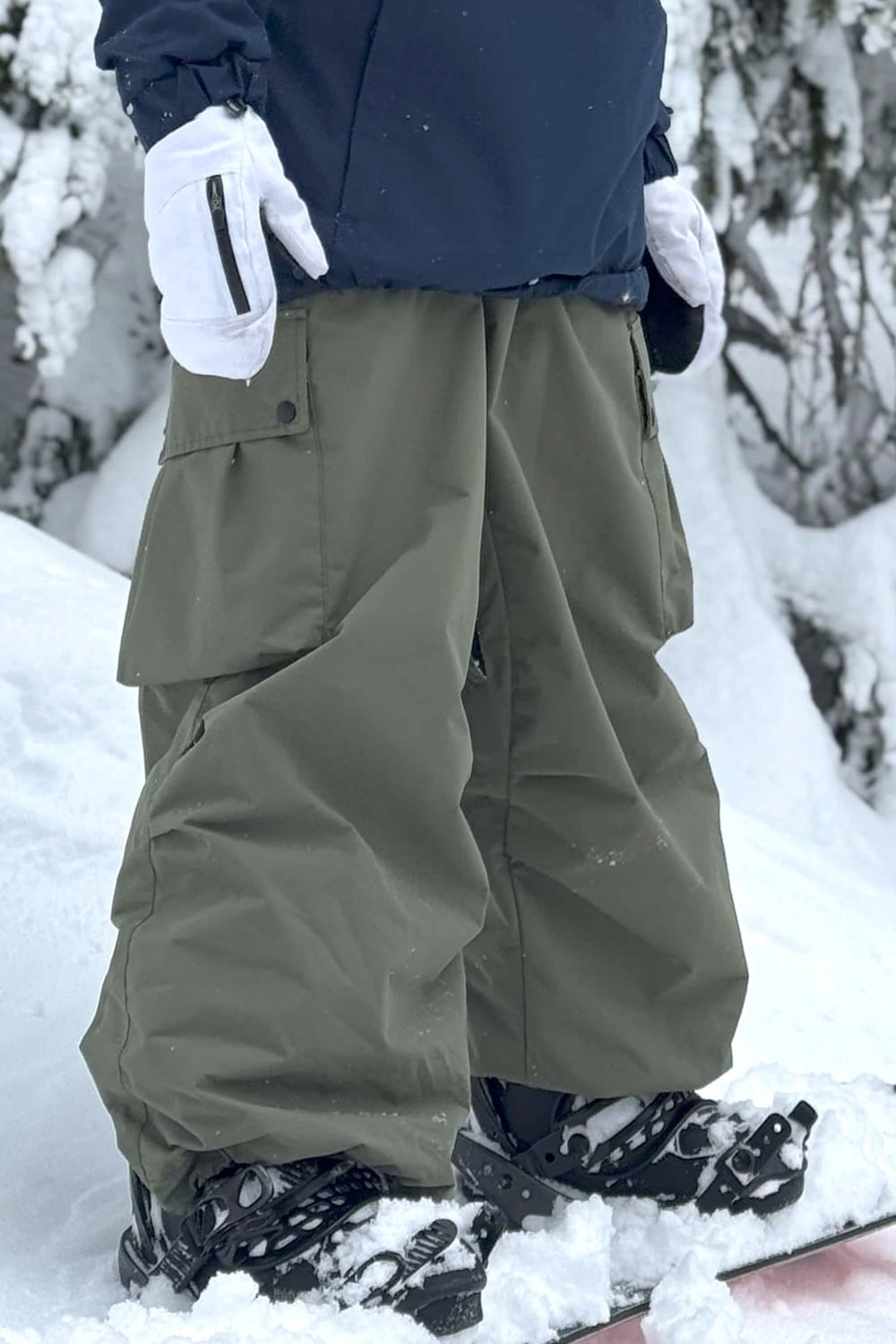 GSOU SNOW Lichtgewicht baggy ski- en snowboardbroek met ventilatie 15K waterdicht Legergroen