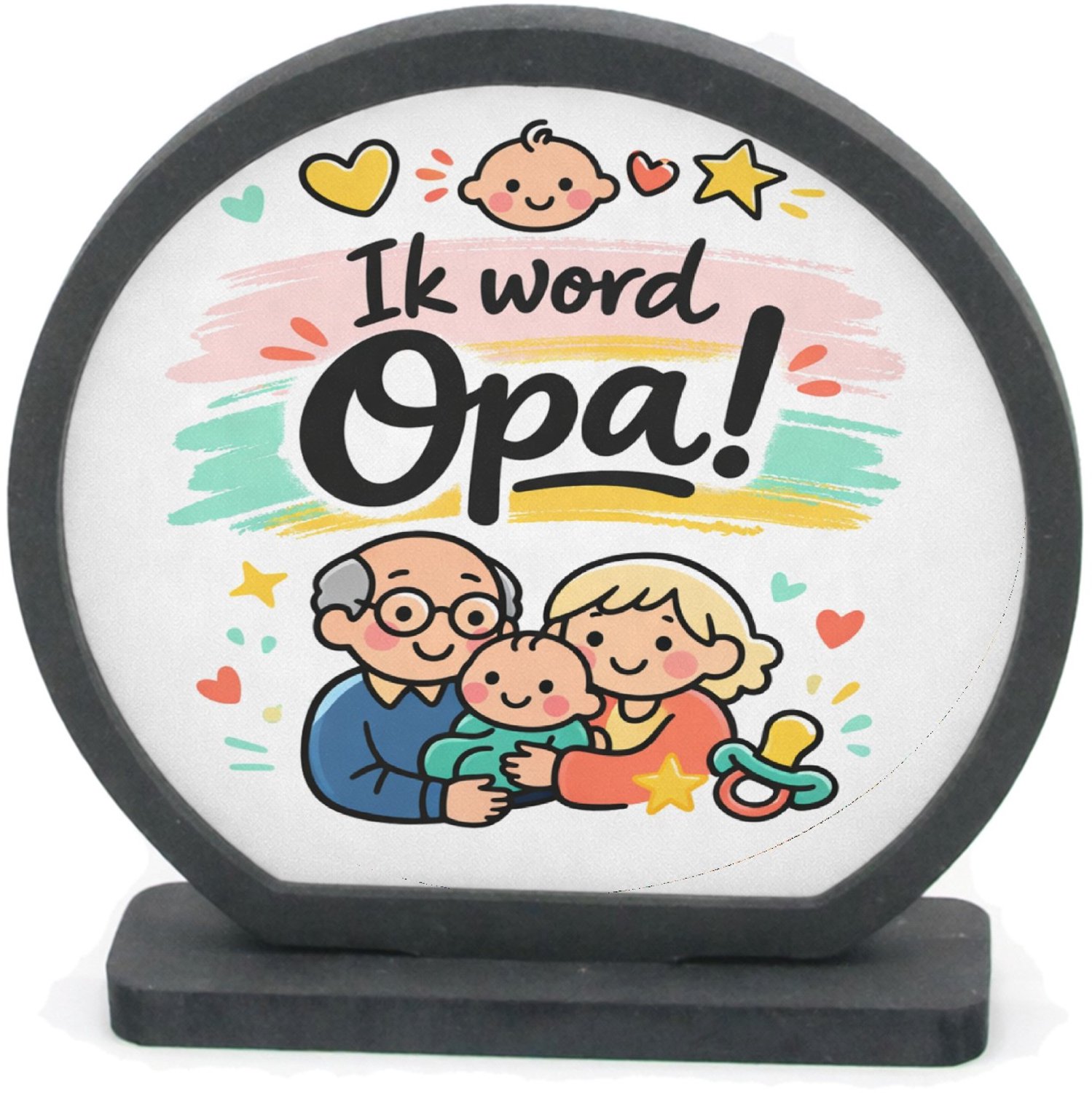 Mr Cadeautjes Houten fotolijst rond met MDF inleg - design Een liefdevolle familiebekendmaking met dezelfde zachte past | cadeau Wit