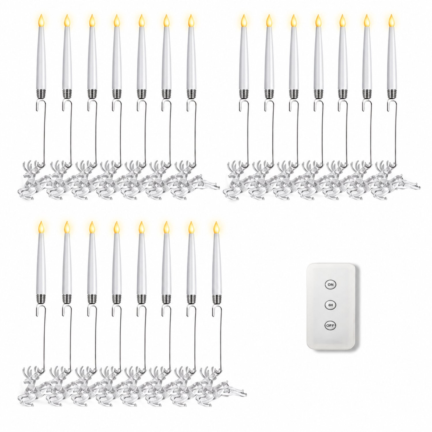 SWGOTA led kaarsen, set van 20 met rendierhaken en afstandsbediening, witte slanke kaarslampen voor kerst- en feestdecoratie