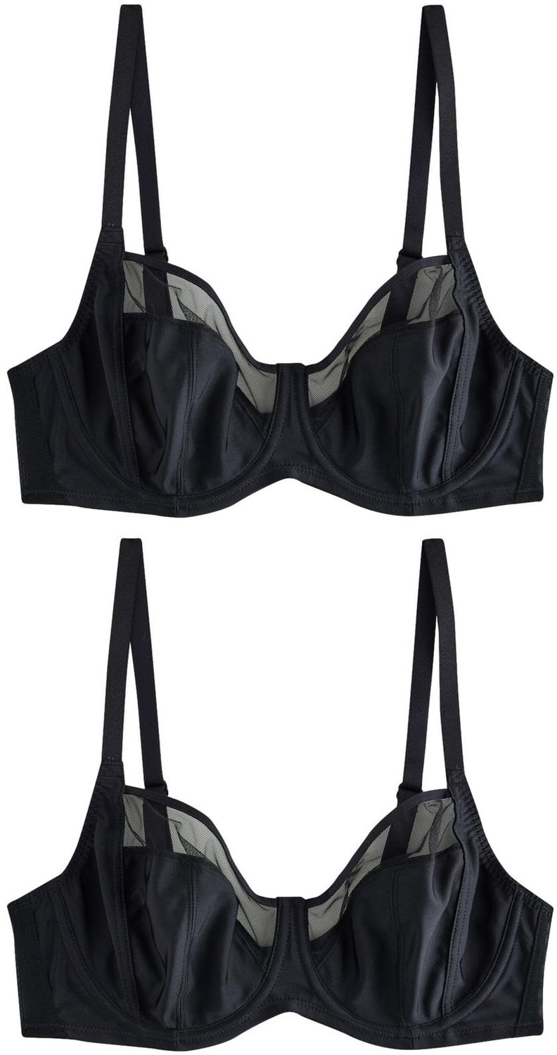 Next Dames - Set van 2 DD+ beha's zonder vulling met volledige cups en ondersteuning aan zijkant - Zwart Black