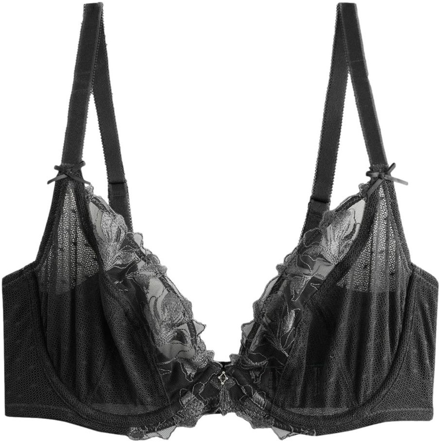 Next Dames - N.Premium Zwitsers ontworpen DD+ beha zonder vulling met diepe decolleté en borduursel - Grijs Charcoal Grey