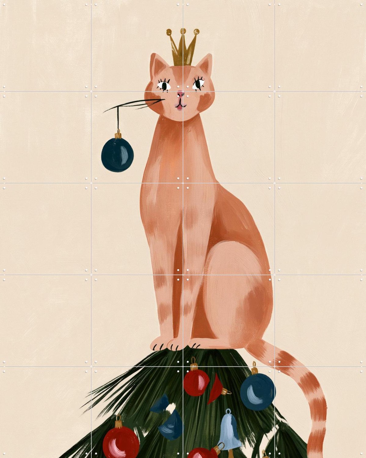 IXXI Alles Onder Controle Deze Kerst, Atelier Pommeline - 80 x 100 cm - Grote wanddecoratie en posters - Cartoonesk, Speels, Modern, Babykamer Beige