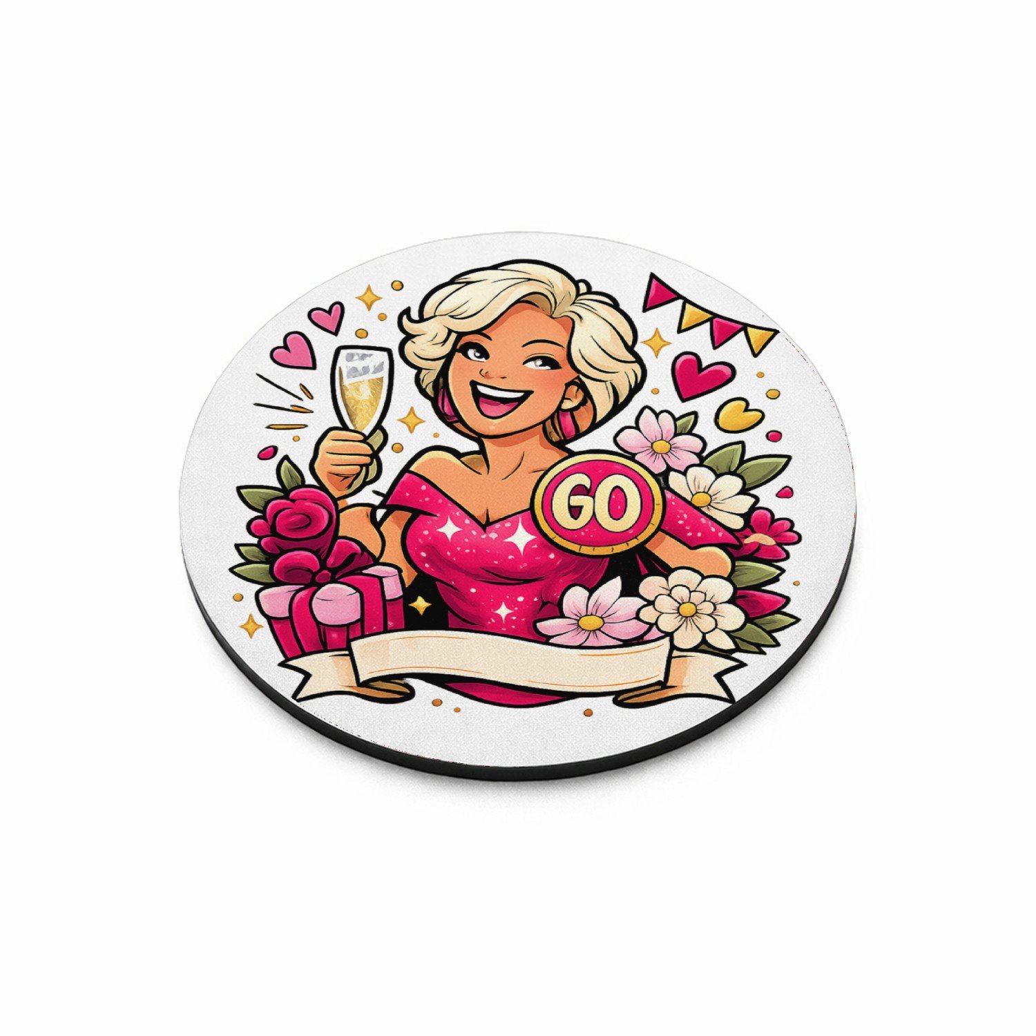 Mr Cadeautjes MDF magnetische fotolijst rond Ø 9,5 - design Glamoureuze jubileumviering met een andere levensfase en een | cadeau Wit