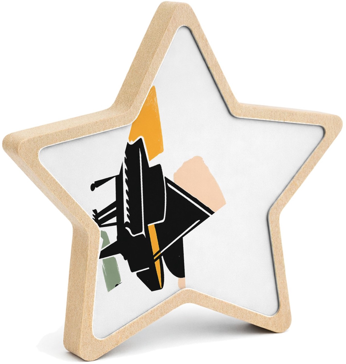 Mr Cadeautjes MDF fotolijst ster 14 x 13,5 - design Grafische illustratie van een jazzsaxofoon met zachte verfst | cadeau Wit