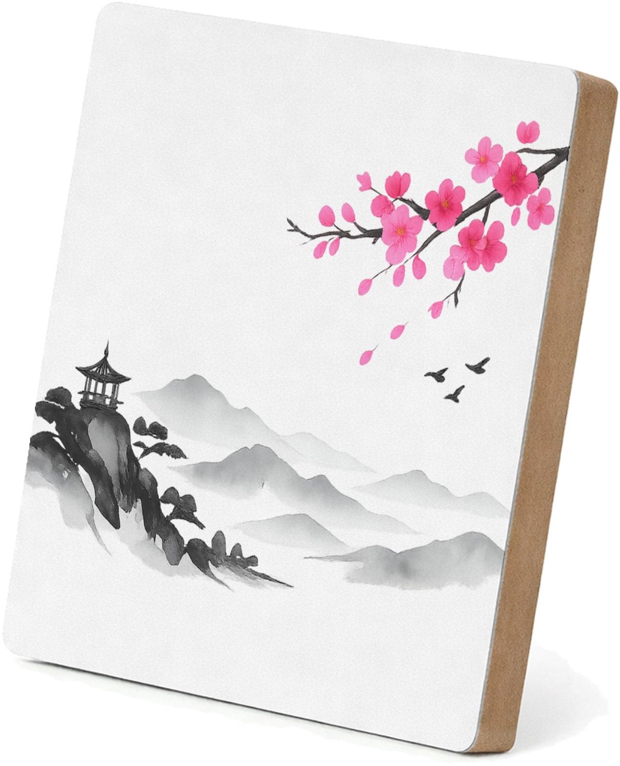 Mr Cadeautjes MDF staande fotolijst 15,2 x 15,2 - design Rustige bergsfeer met botanische accentkleur | cadeau Wit
