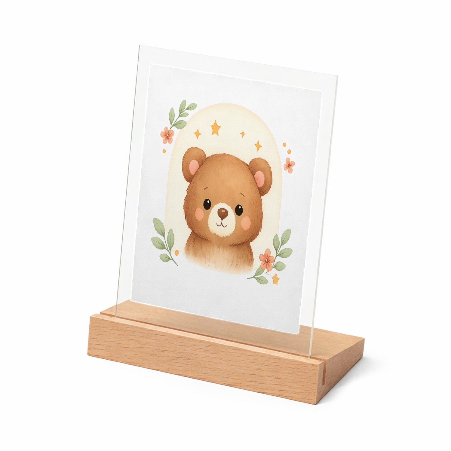 Mr Cadeautjes Glasframe met vaste tekst - design Rustige bosvrienden in zachte boogvormen | cadeau Wit
