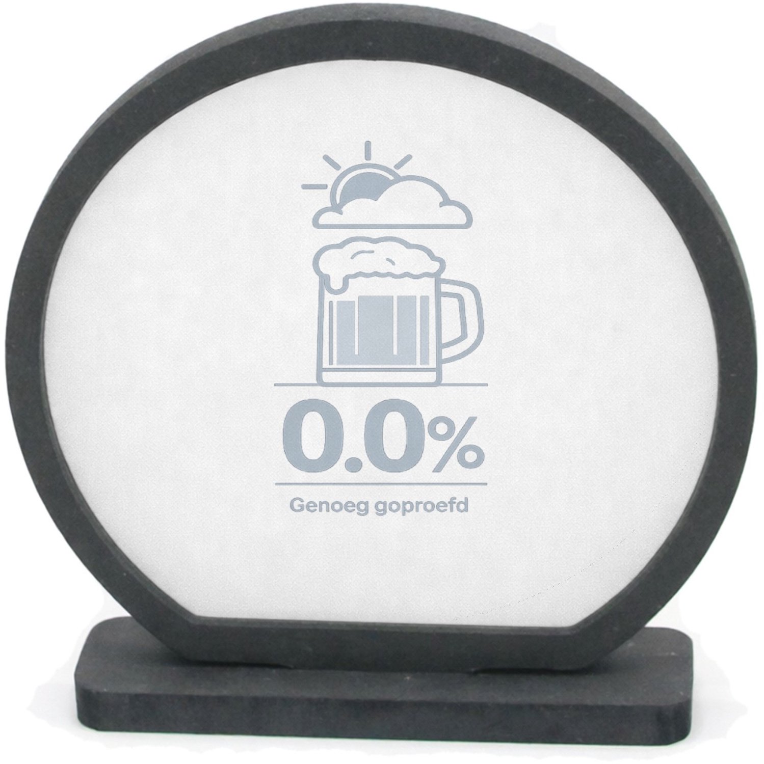 Mr Cadeautjes Houten fotolijst rond met MDF inleg - design Een weerbericht-grap rond koffie in plaats van bier, met een | cadeau Wit