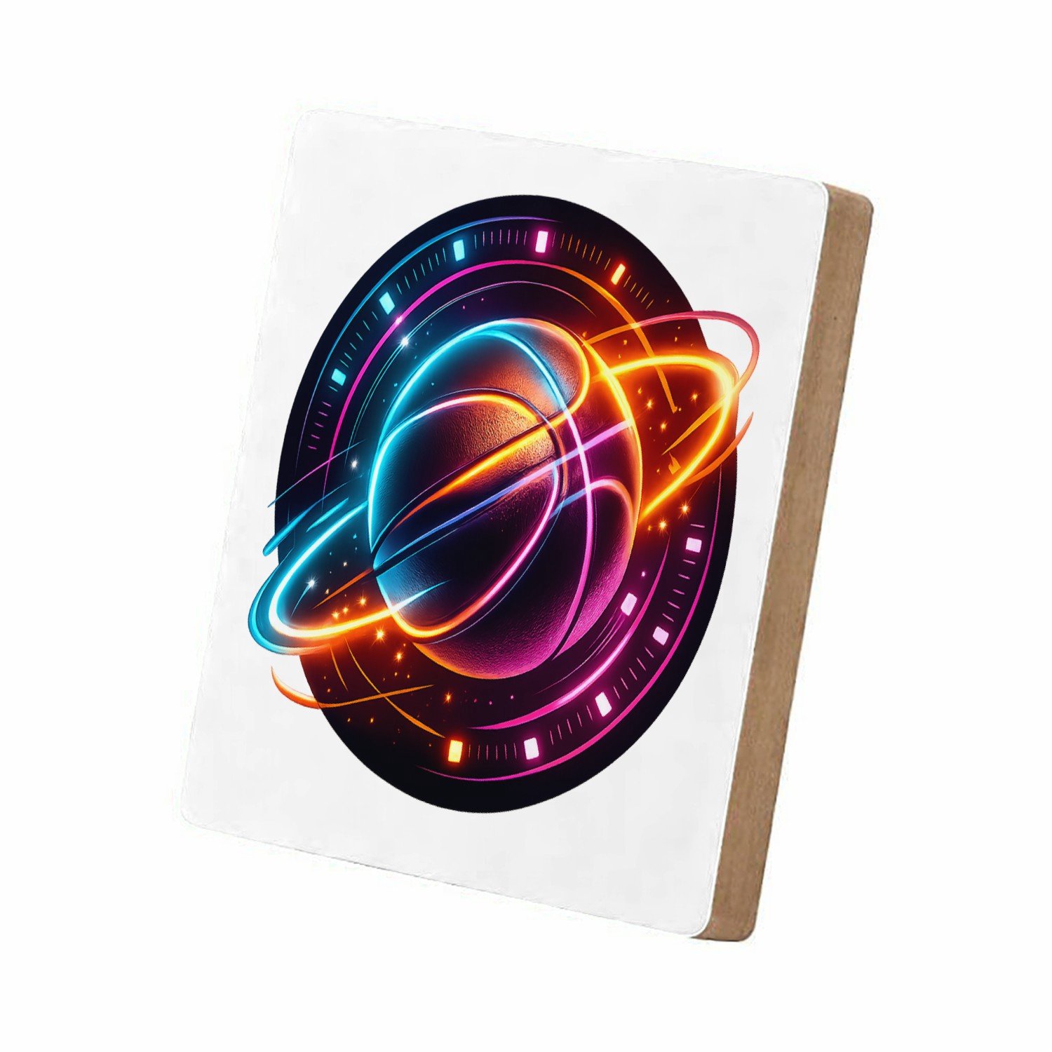 Mr Cadeautjes MDF staande fotolijst 15,2 x 15,2 - design Neon sportenergie met een dynamisch object in het midden | cadeau Wit