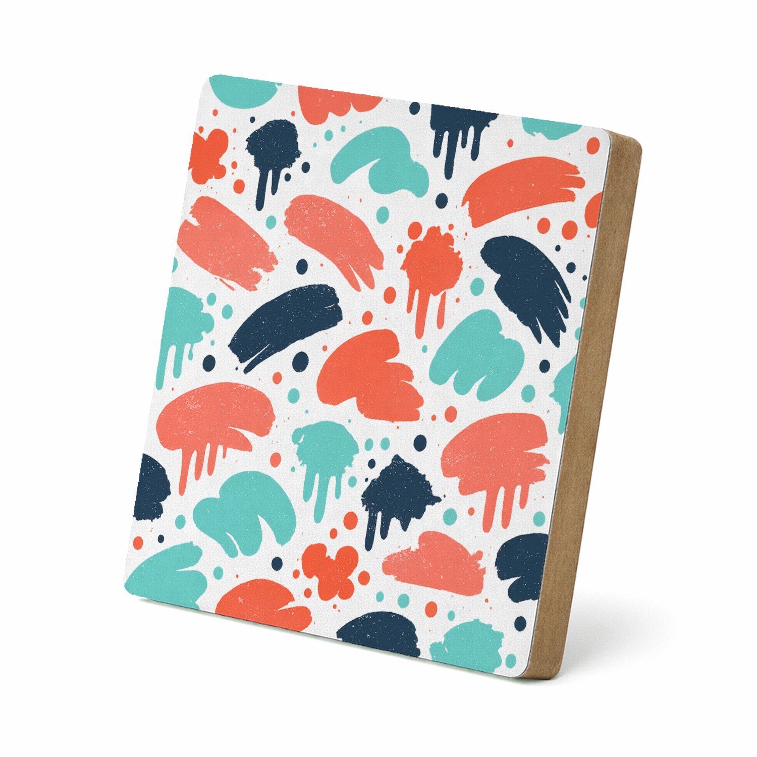 Mr Cadeautjes MDF staande fotolijst 15,2 x 15,2 - design Energiek botanisch patroon met verfspatten en losse bladeren | cadeau Wit