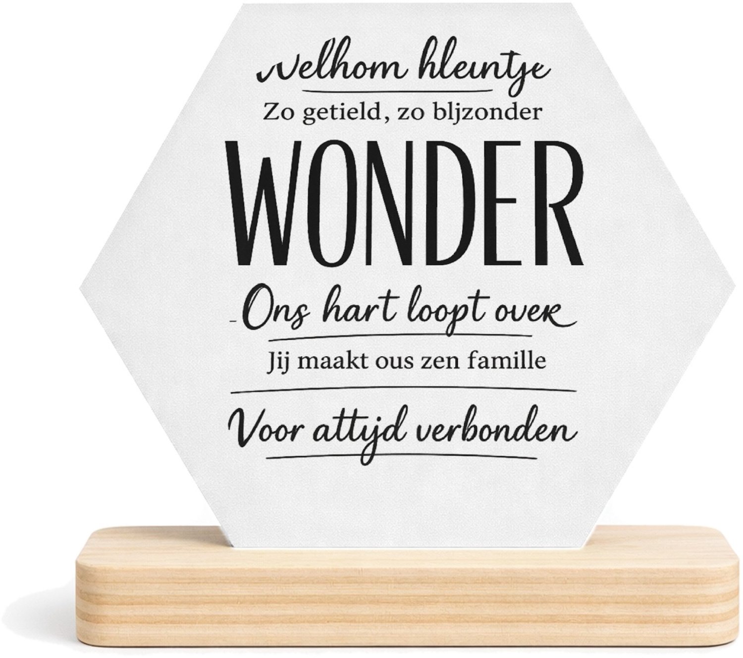 Mr Cadeautjes MDF fotolijst/inleg hexagon 14 x 13 - design Een warme familieboodschap met één krachtwoord als visuele b | cadeau Wit